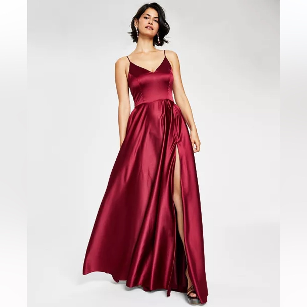 Burgundy/wine color Spaghetti Strap Satin Evening Gown from B. Darlin. Size 9/10